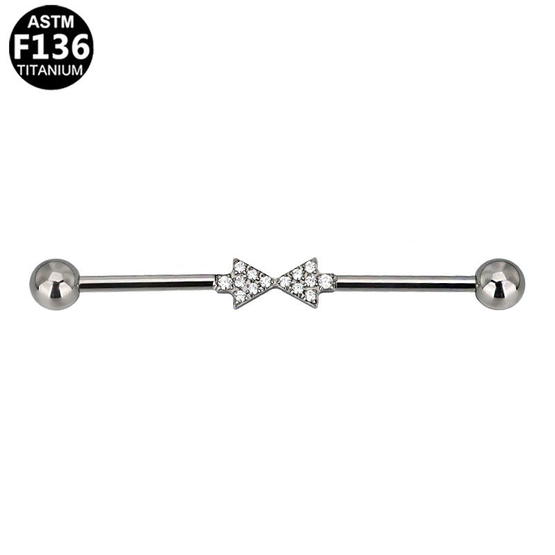 ASTM F136 Titanium 14G Pave Bow Industrial Barbell Scaffold Earring Hypoallergenic Implant Grade Jewelry