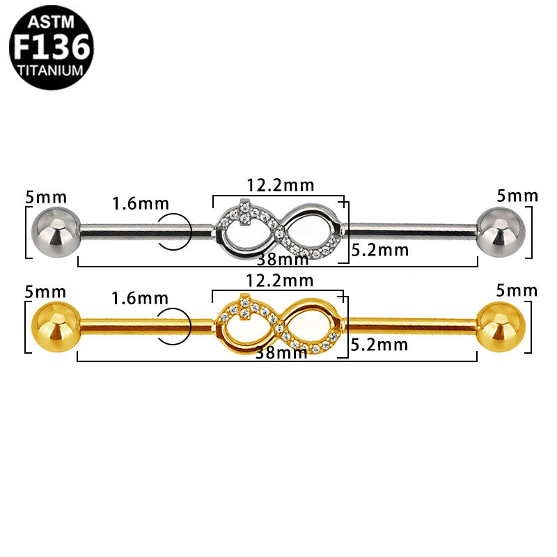 ASTM F136 Titanium 14G Infinity Industrial Barbell Partial Pave CZ Scaffold Earring Hypoallergenic Implant Grade Jewelry