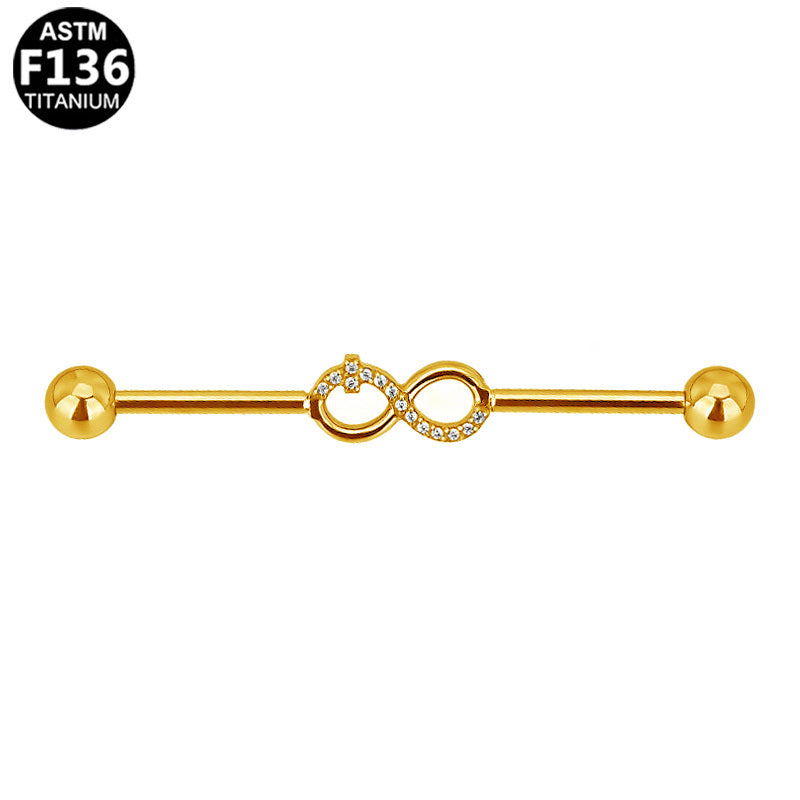 ASTM F136 Titanium 14G Infinity Industrial Barbell Partial Pave CZ Scaffold Earring Hypoallergenic Implant Grade Jewelry