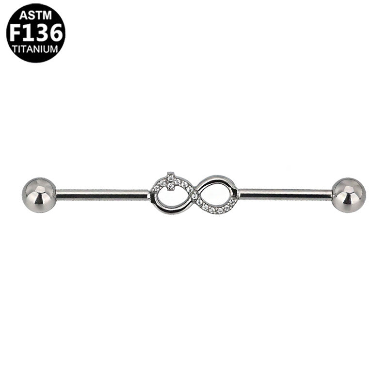 ASTM F136 Titanium 14G Infinity Industrial Barbell Partial Pave CZ Scaffold Earring Hypoallergenic Implant Grade Jewelry