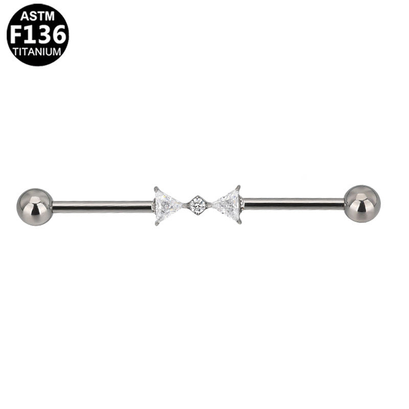 ASTM F136 Titanium 14G Triangle Bow Industrial Barbelln CZ Scaffold Earring Hypoallergenic Implant Grade Jewelry