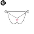 ASTM F136 Titanium 14G Layered Double Chains External Thread Industrial Barbell Pink Heart CZ Scaffold Earring Hypoallergenic Piercing Jewelry