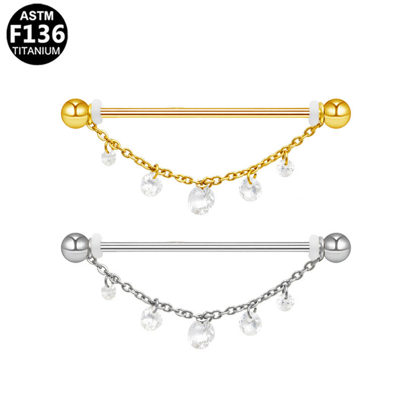 ASTM F136 Titanium 14G Dangle CZ External Thread Industrial Barbell Elegant Scaffold Hypoallergenic Piercing Jewelry