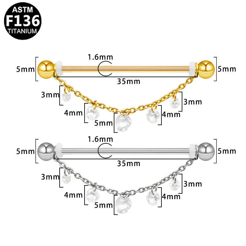 ASTM F136 Titanium 14G Dangle CZ External Thread Industrial Barbell Elegant Scaffold Hypoallergenic Piercing Jewelry