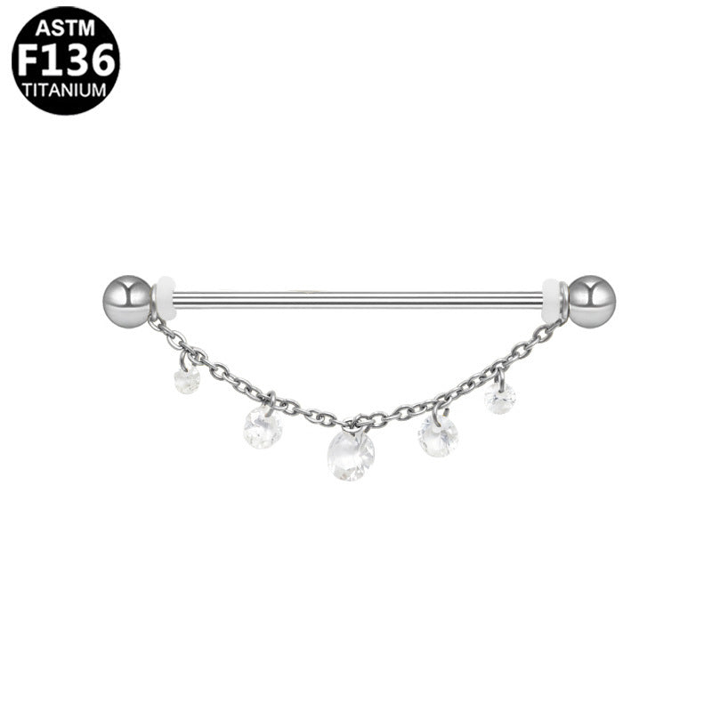 ASTM F136 Titanium 14G Dangle CZ External Thread Industrial Barbell Elegant Scaffold Hypoallergenic Piercing Jewelry