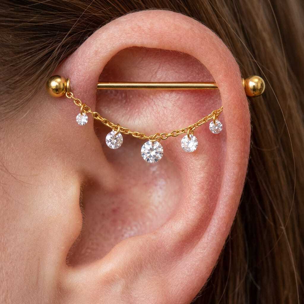 ASTM F136 Titanium 14G Dangle CZ External Thread Industrial Barbell Elegant Scaffold Hypoallergenic Piercing Jewelry