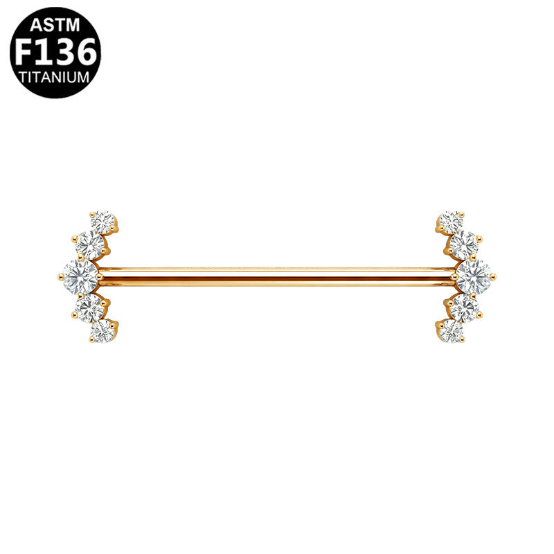ASTM F136 Titanium 14G 5 Round CZ Cluster Threadless Industrial Barbell Scaffold Hypoallergenic Piercing Jewelry