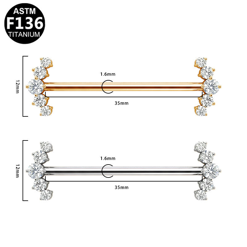 ASTM F136 Titanium 14G 5 Round CZ Cluster Threadless Industrial Barbell Scaffold Hypoallergenic Piercing Jewelry