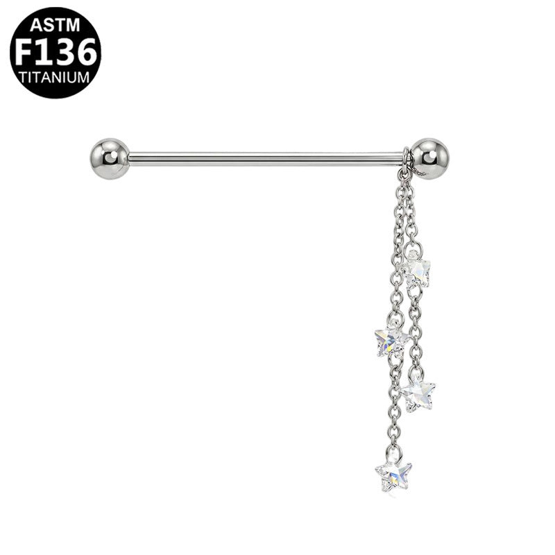 ASTM F136 Titanium 14G Star CZ Dangle Chains Threadless Industrial Barbell Scaffold Earring Hypoallergenic