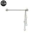 ASTM F136 Titanium 14G Star CZ Dangle Chains Threadless Industrial Barbell Scaffold Earring Hypoallergenic