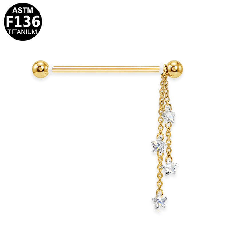 ASTM F136 Titanium 14G Star CZ Dangle Chains Threadless Industrial Barbell Scaffold Earring Hypoallergenic