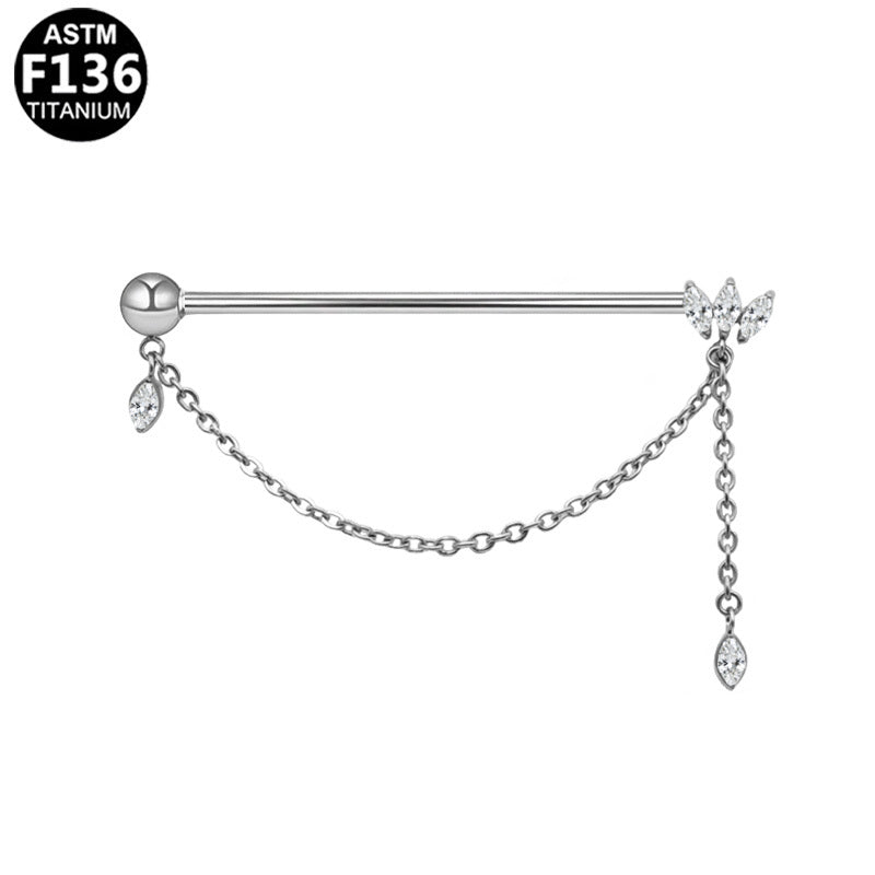 ASTM F136 Titanium 14G Marquise CZ Tassel Dangle Threadless Industrial Barbell Hypoallergenic Earring Piercing Jewelry