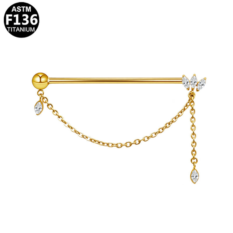 ASTM F136 Titanium 14G Marquise CZ Tassel Dangle Threadless Industrial Barbell Hypoallergenic Earring Piercing Jewelry