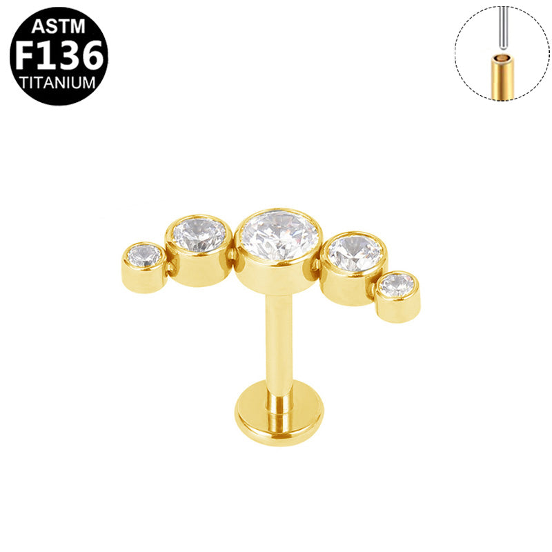 ASTM F136 Titanium 16G Graduated CZ Threadless Labret Implant Grade Piercing Jewelry