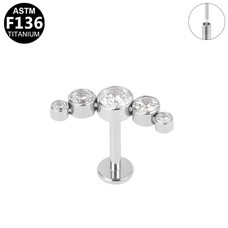ASTM F136 Titanium 16G Graduated CZ Threadless Labret Implant Grade Piercing Jewelry