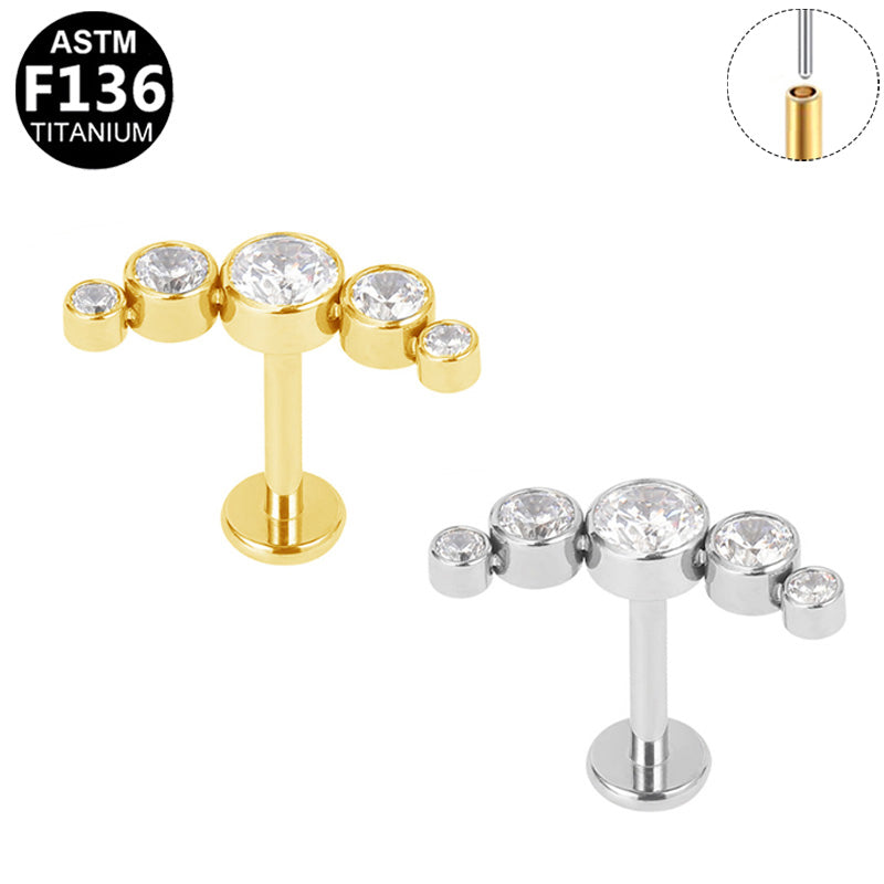 ASTM F136 Titanium 16G Graduated CZ Threadless Labret Implant Grade Piercing Jewelry