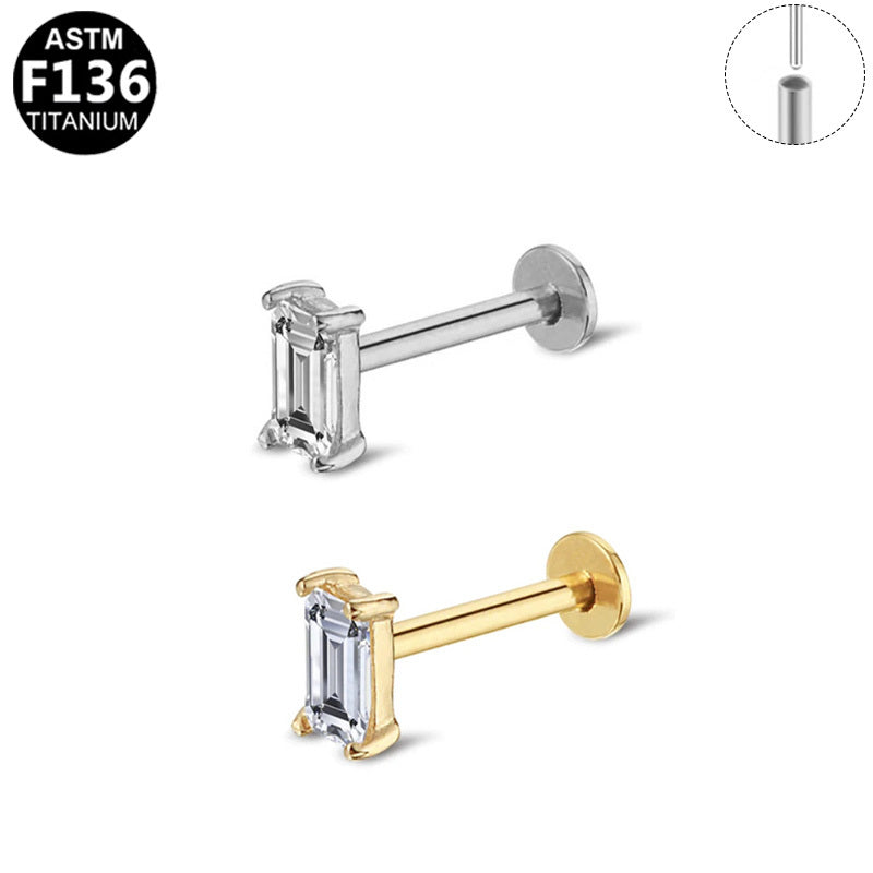 ASTM F136 Titanium 16G Threadless Labret Rectangular CZ Implant Grade Piercing Jewelry