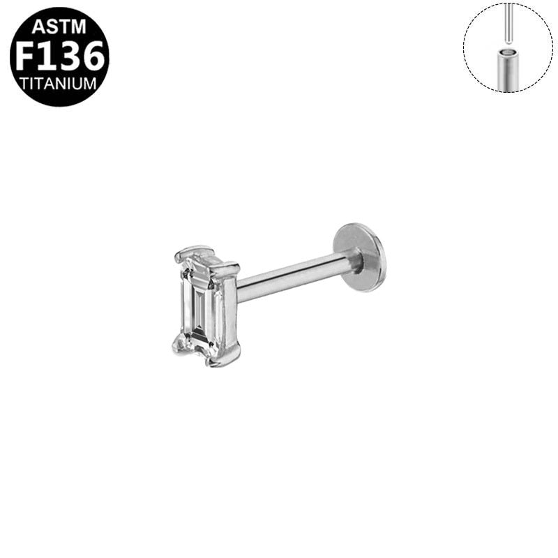 ASTM F136 Titanium 16G Threadless Labret Rectangular CZ Implant Grade Piercing Jewelry