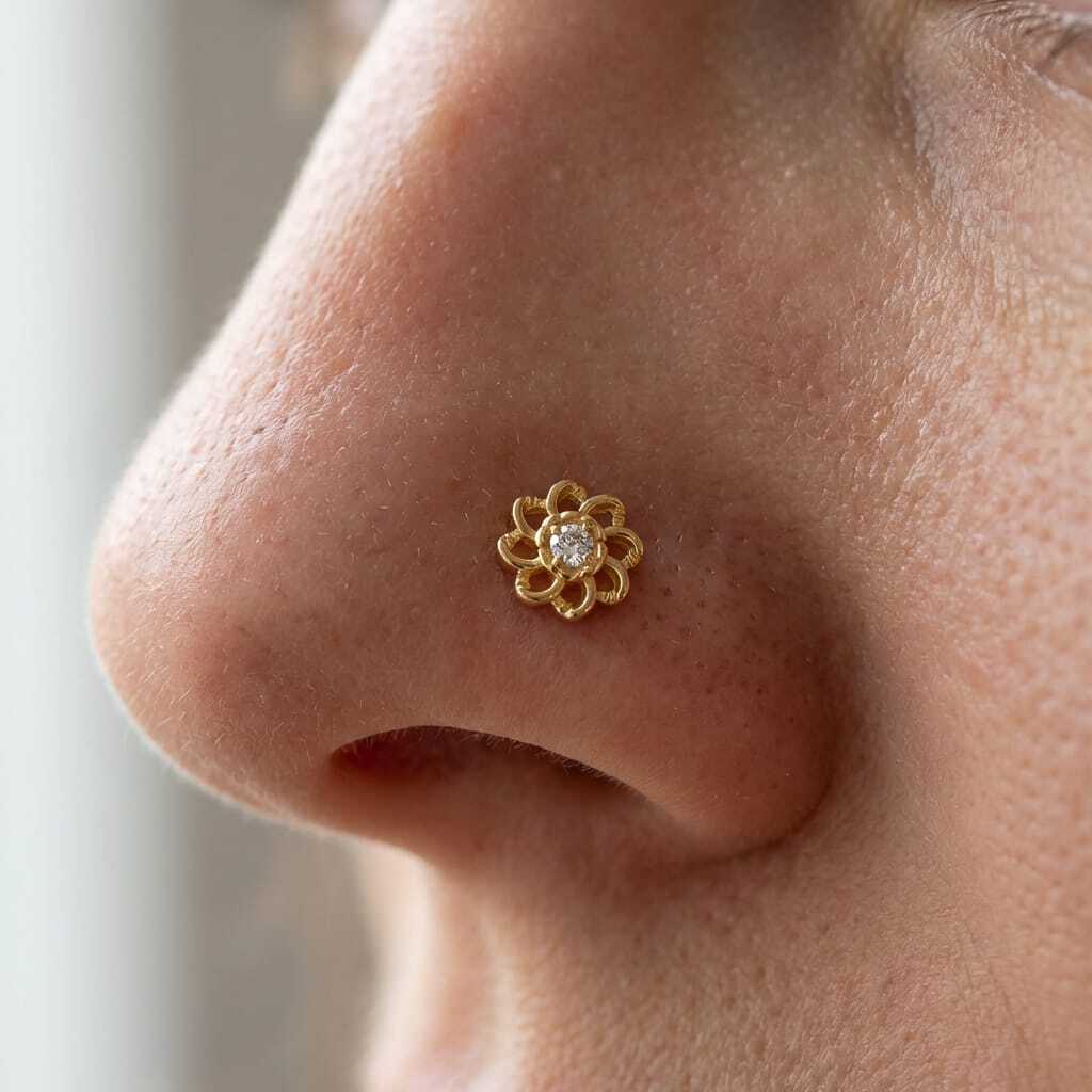ASTM F136 Titanium 16G Starlight Bloom Floral CZ Threadless Labret Hypoallergenic Piercing Jewelry