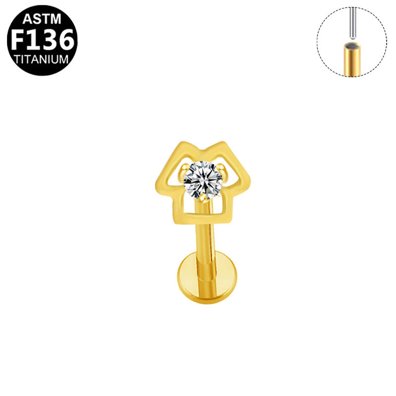 ASTM F136 Titanium 16G Geometric Hollow House Threadless Labret CZ Hypoallergenic Piercing Jewelry
