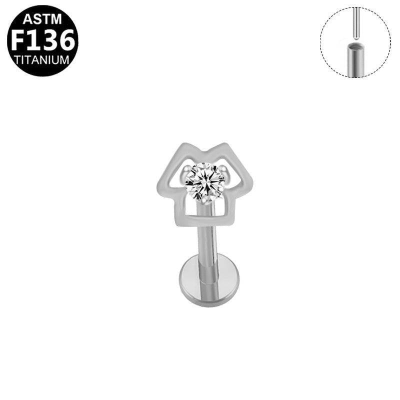 ASTM F136 Titanium 16G Geometric Hollow House Threadless Labret CZ Hypoallergenic Piercing Jewelry