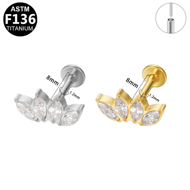 ASTM F136 Titanium 16G Marquise CZ Threadless Labret Hypoallergenic Piercing Jewelry