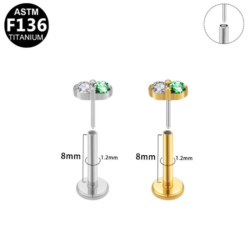 ASTM F136 Titanium 16G Emerald & Clear Duo Threadless Labret Hypoallergenic Piercing Jewelry