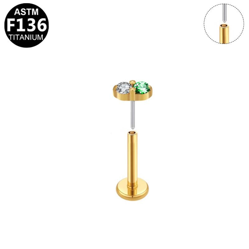 ASTM F136 Titanium 16G Emerald & Clear Duo Threadless Labret Hypoallergenic Piercing Jewelry