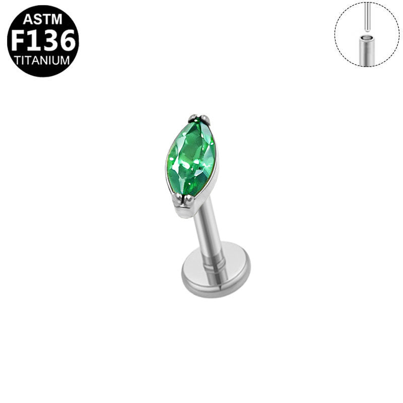 ASTM F136 Titanium 16G Emerald Green Marquise CZ Threadless Labret Hypoallergenic Piercing Jewelry