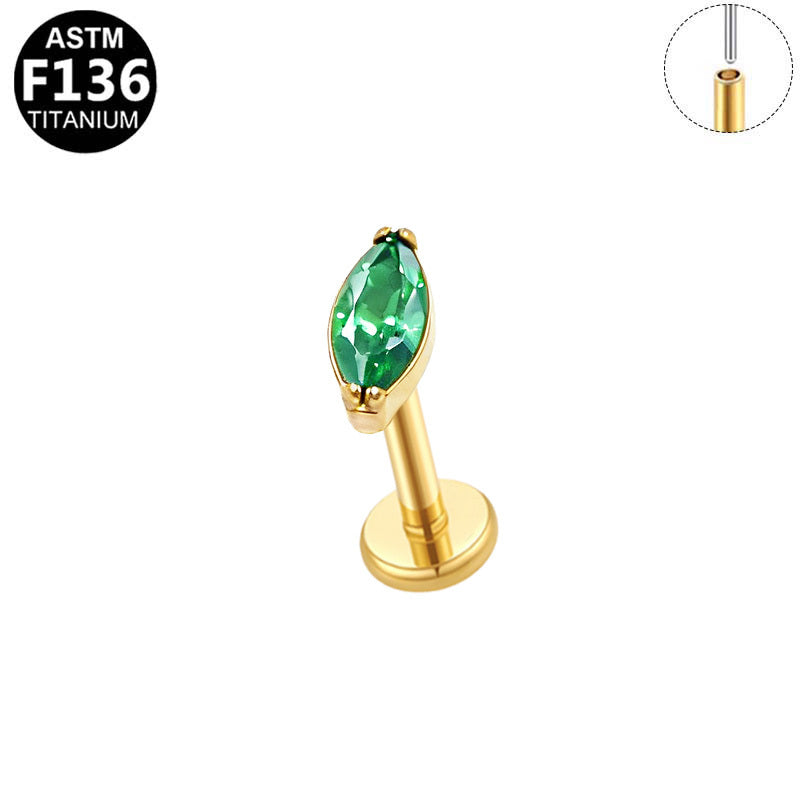 ASTM F136 Titanium 16G Emerald Green Marquise CZ Threadless Labret Hypoallergenic Piercing Jewelry