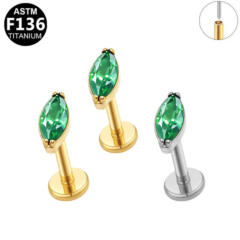 ASTM F136 Titanium 16G Emerald Green Marquise CZ Threadless Labret Hypoallergenic Piercing Jewelry