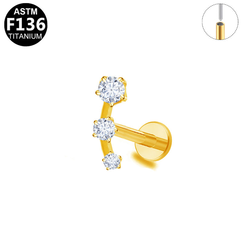 ASTM F136 Titanium 16G Graduated Triple CZ Shooting Star Threadless Labret Hypoallergenic Piercing Jewelry