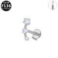ASTM F136 Titanium 16G Graduated Triple CZ Shooting Star Threadless Labret Hypoallergenic Piercing Jewelry
