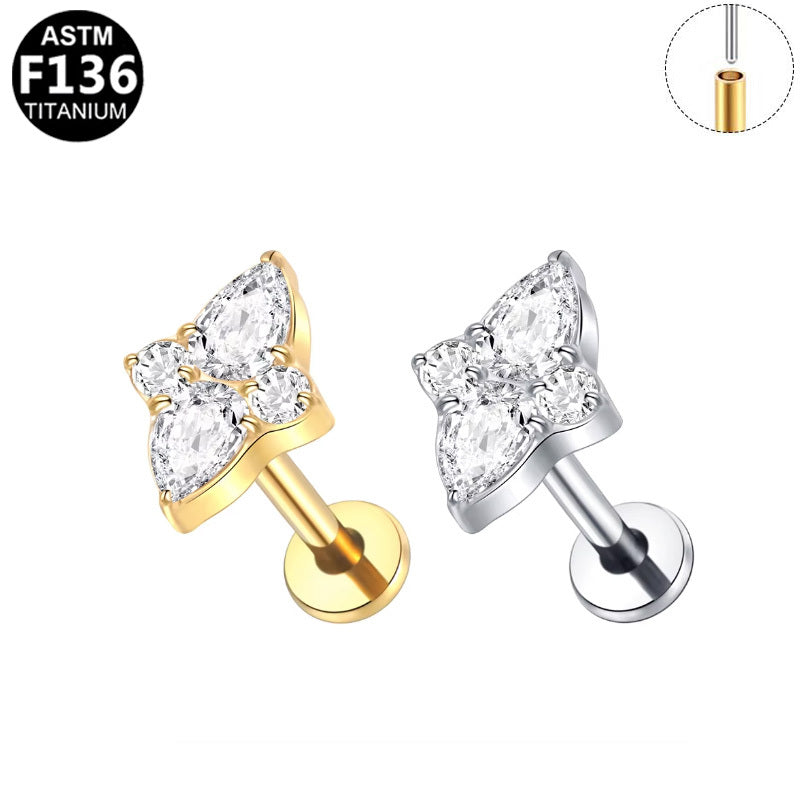 ASTM F136 Titanium 16G Marquise & Round Floral Threadless Labret Hypoallergenic Piercing Jewelry