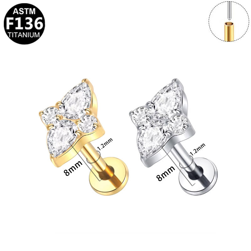 ASTM F136 Titanium 16G Marquise & Round Floral Threadless Labret Hypoallergenic Piercing Jewelry