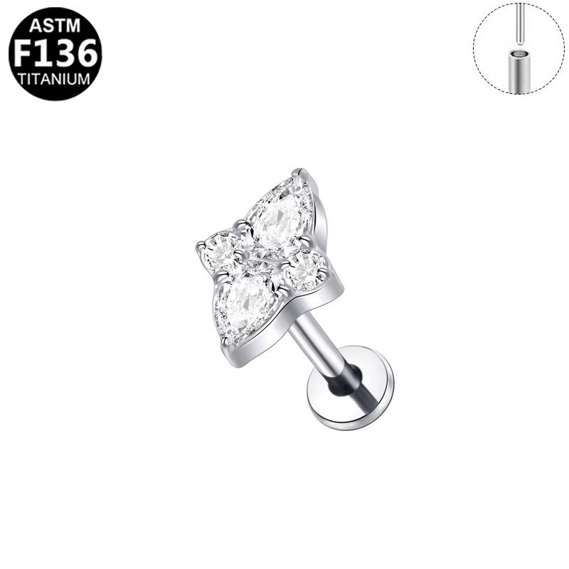ASTM F136 Titanium 16G Marquise & Round Floral Threadless Labret Hypoallergenic Piercing Jewelry
