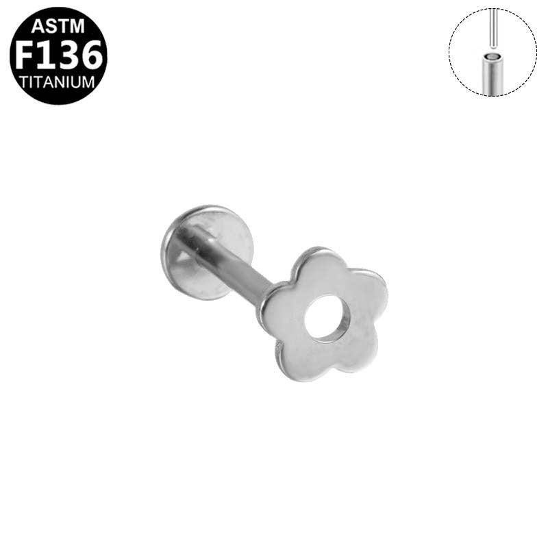 ASTM F136 Titanium 16G Hollow Floral Threadless Labret Hypoallergenic Piercing Jewelry