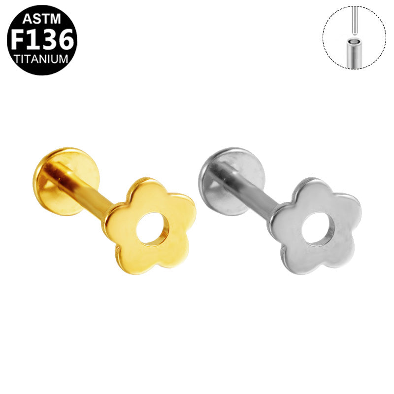 ASTM F136 Titanium 16G Hollow Floral Threadless Labret Hypoallergenic Piercing Jewelry