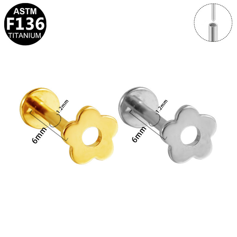 ASTM F136 Titanium 16G Hollow Floral Threadless Labret Hypoallergenic Piercing Jewelry
