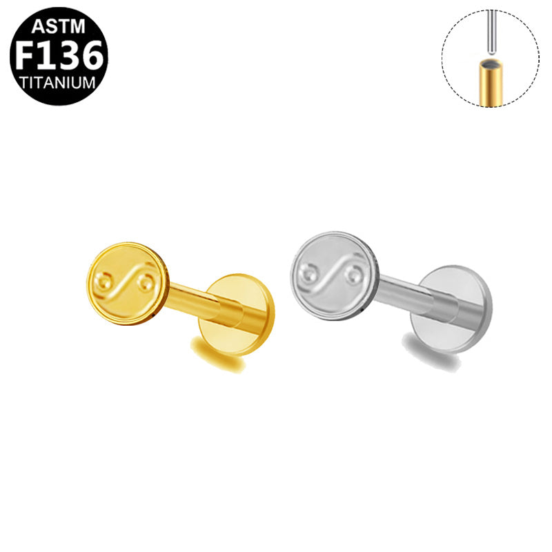 ASTM F136 Titanium 16G Yin Yang Threadless Labret Tai Chi Zen Hypoallergenic Piercing Jewelry