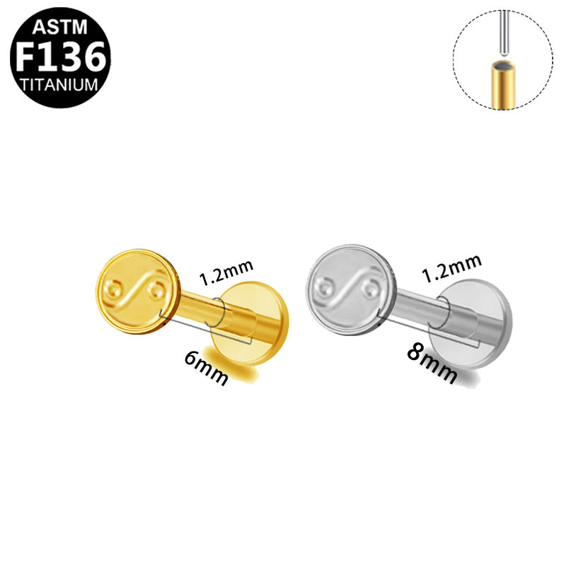 ASTM F136 Titanium 16G Yin Yang Threadless Labret Tai Chi Zen Hypoallergenic Piercing Jewelry