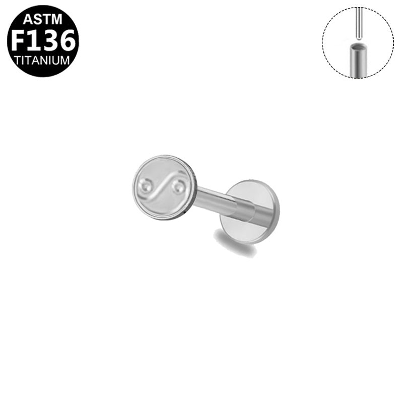 ASTM F136 Titanium 16G Yin Yang Threadless Labret Tai Chi Zen Hypoallergenic Piercing Jewelry