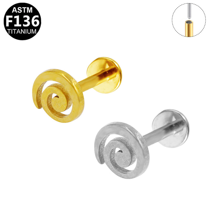 ASTM F136 Titanium 16G Spiral Vortex Threadless Labret Hypoallergenic Piercing Jewelry
