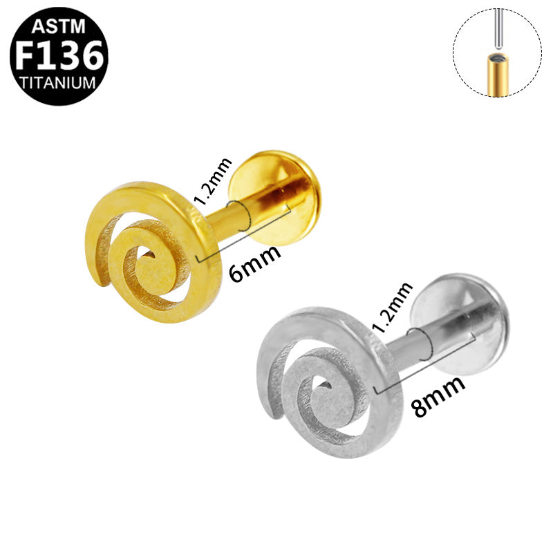ASTM F136 Titanium 16G Spiral Vortex Threadless Labret Hypoallergenic Piercing Jewelry