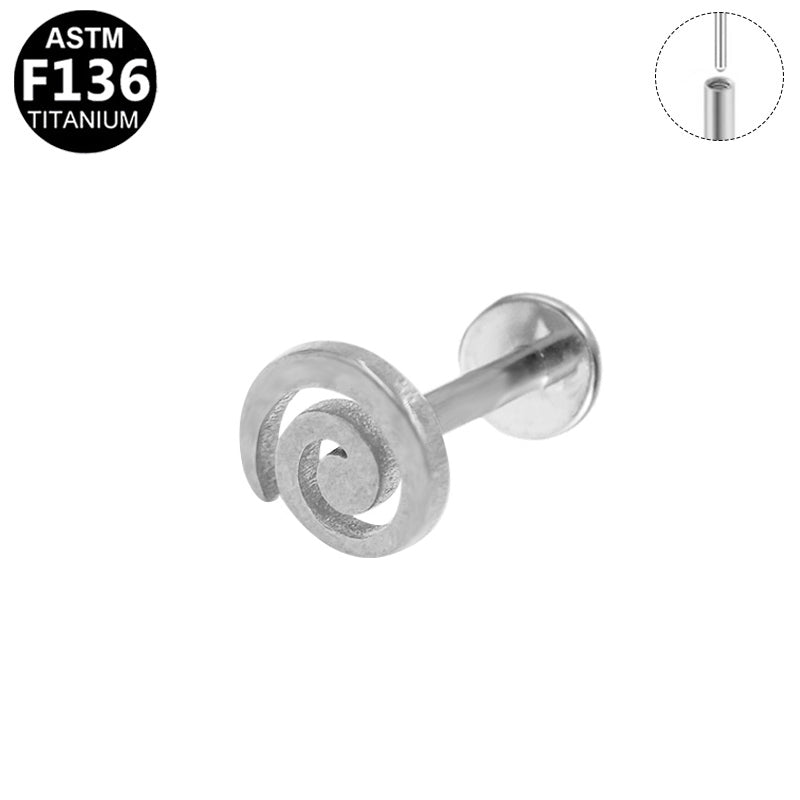 ASTM F136 Titanium 16G Spiral Vortex Threadless Labret Hypoallergenic Piercing Jewelry