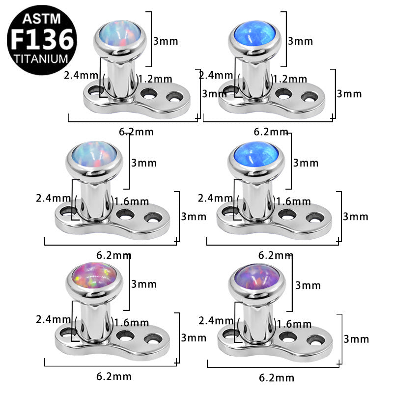 ASTM F136 Titanium 14G16G Opal Internal Thread Dermal Anchor Microdermal Professional Hypoallergenic Implant Grade Body Piercing Jewelry
