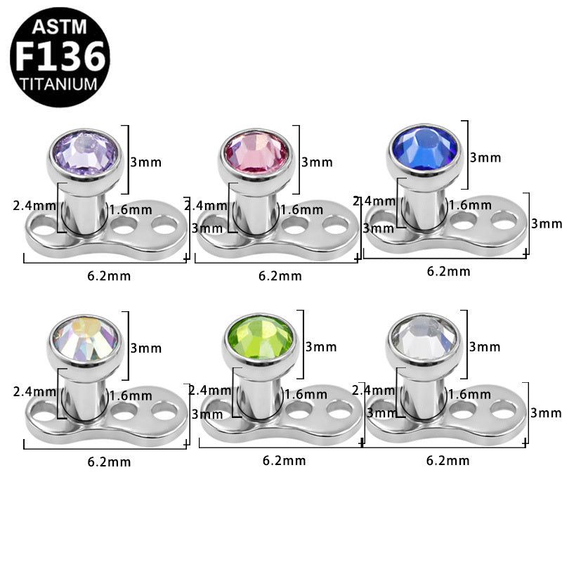 ASTM F136 Titanium 14G CZ Internal Thread Dermal Anchor Microdermal Professional Hypoallergenic Implant Grade Body Piercing Jewelry