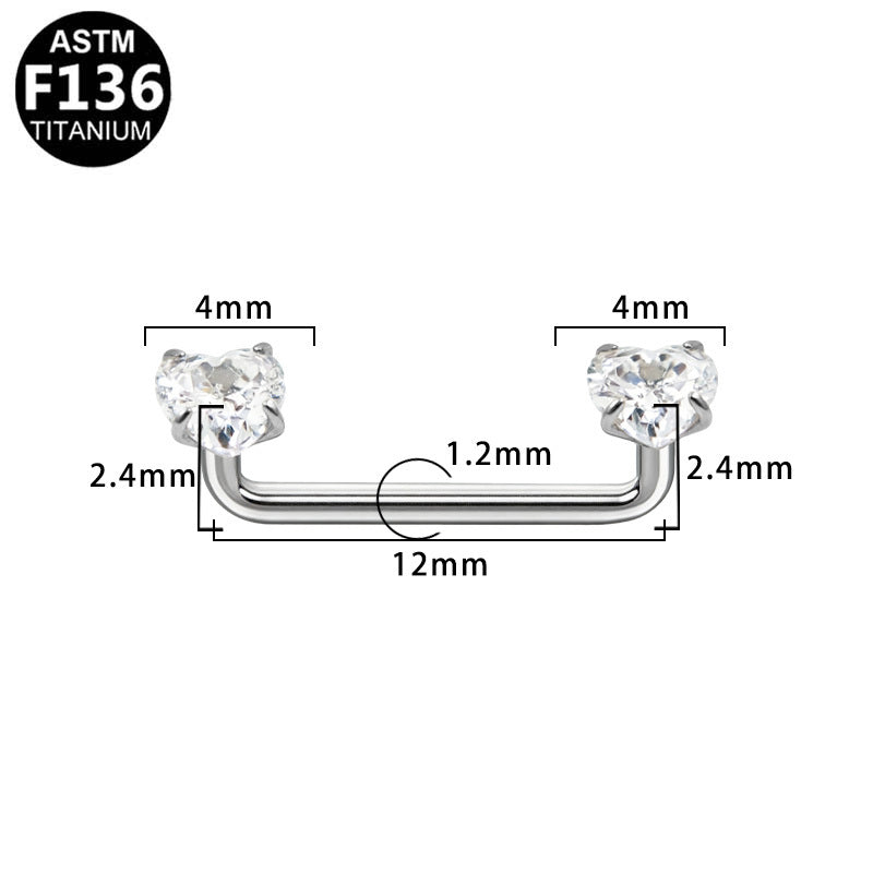ASTM F136 Titanium 16G Heart-Cut CZ Internal Thread Dermal Anchor Body Piercing Hypoallergenic Piercing Jewelry