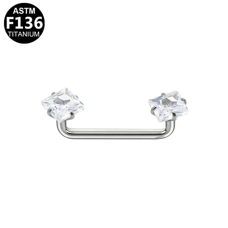 ASTM F136 Titanium 16G Princess-Cut CZ Internal Thread Dermal Anchor Hypoallergenic Implant Grade Body Piercing Jewelry