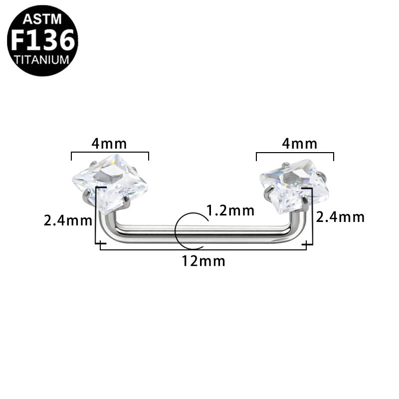 ASTM F136 Titanium 16G Princess-Cut CZ Internal Thread Dermal Anchor Hypoallergenic Implant Grade Body Piercing Jewelry